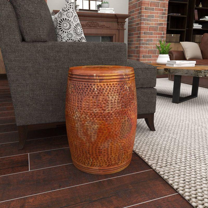 Metal Drum Copper Colored Accent Table - Olivia & May: Hammered Aluminum, Indoor Use, Fully Assembled