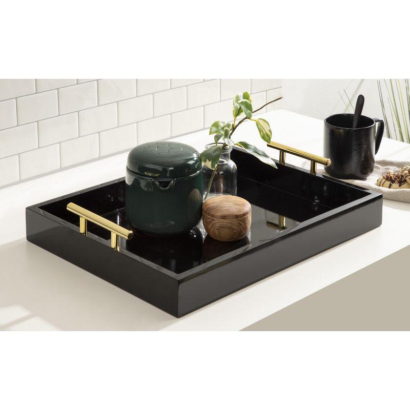 Lipton Rectangular Glossy Black and Gold Wooden Tray