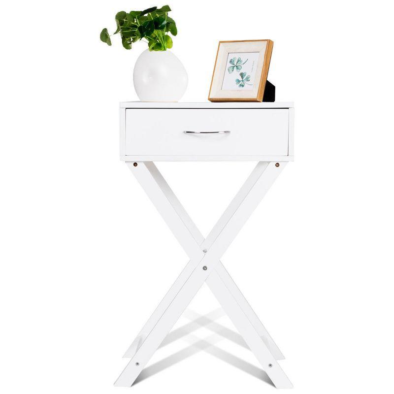 Costway 2 PCS Nightstand X-Shape Drawer Accent side End Table Modern Home Furniture White