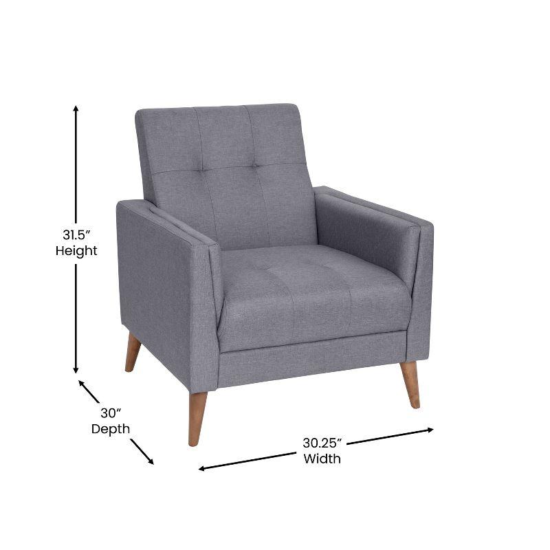 Flash Furniture Conrad Mid-Century Modern Commercial Grade Armchair with Tufted Faux Linen Upholstery & Solid Wood Legs in Slate Gray