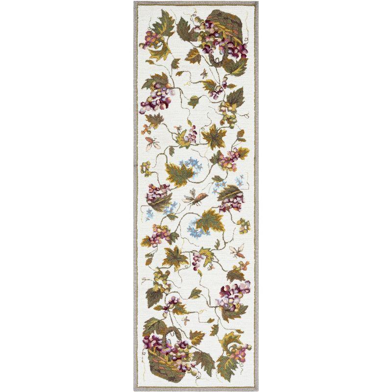 White Floral Hand-Hooked Easy Care Runner Rug