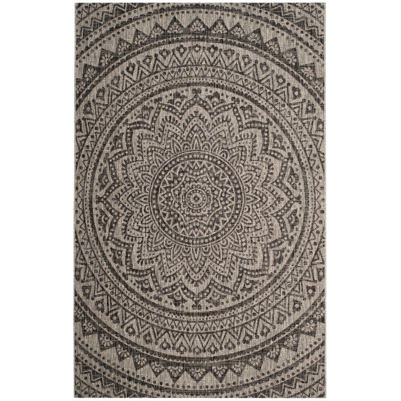 Light Grey and Black Synthetic Indoor/Outdoor Rug