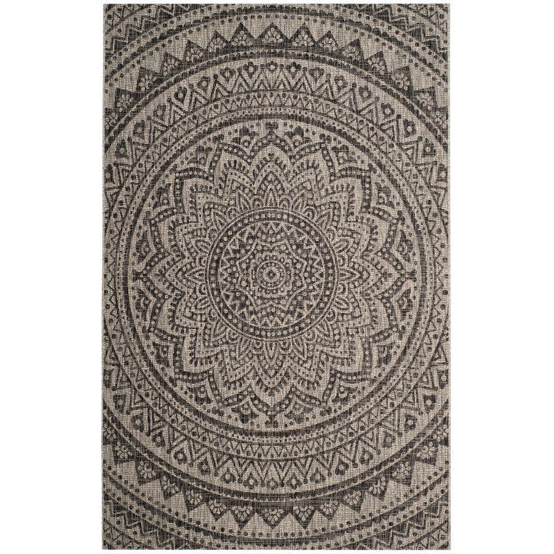 Courtyard CY8734 Power Loomed Indoor and Outdoor Area Rug - Light Grey/Black - 4'x5'7" - Safavieh
