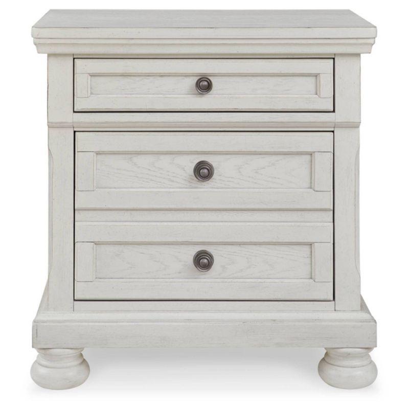 Robbinsdale 2 Drawer Nightstand White - Signature Design by Ashley: Bronze-Tone Hardware, Wood Veneer, Storage Tray