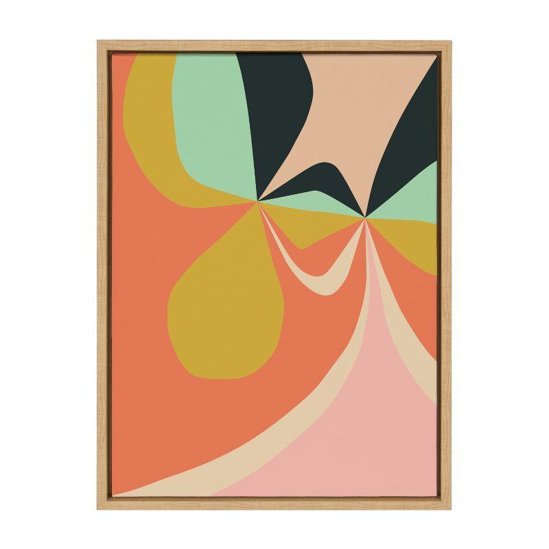 Retro Floral Abstract Canvas Wall Art with Natural Frame, 18x24