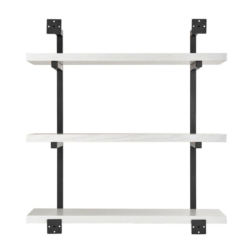 Danya B. 31.5" x 33.2" Modern 3 Tier Hanging Bracket Wall Shelve White Birch: Laminated MDF, Iron Frame, Floating Design