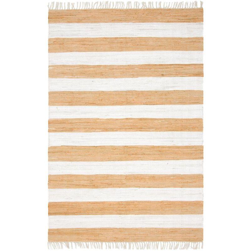 Unique Loom Chindi Rag Collection Area Rug - Striped (6' 1" x 9' Rectangle Beige/Ivory)