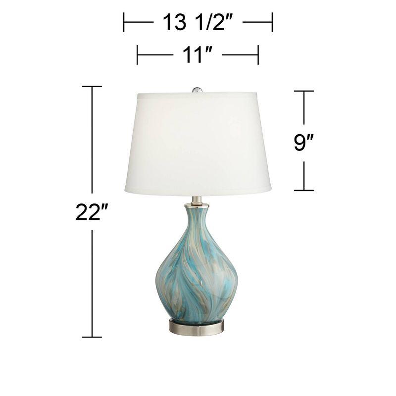 360 Lighting Cirrus Modern Accent Table Lamp 22" High Blue Gray Glazed Art Glass Off White Drum Shade for Bedroom Living Room Bedside Nightstand Kids