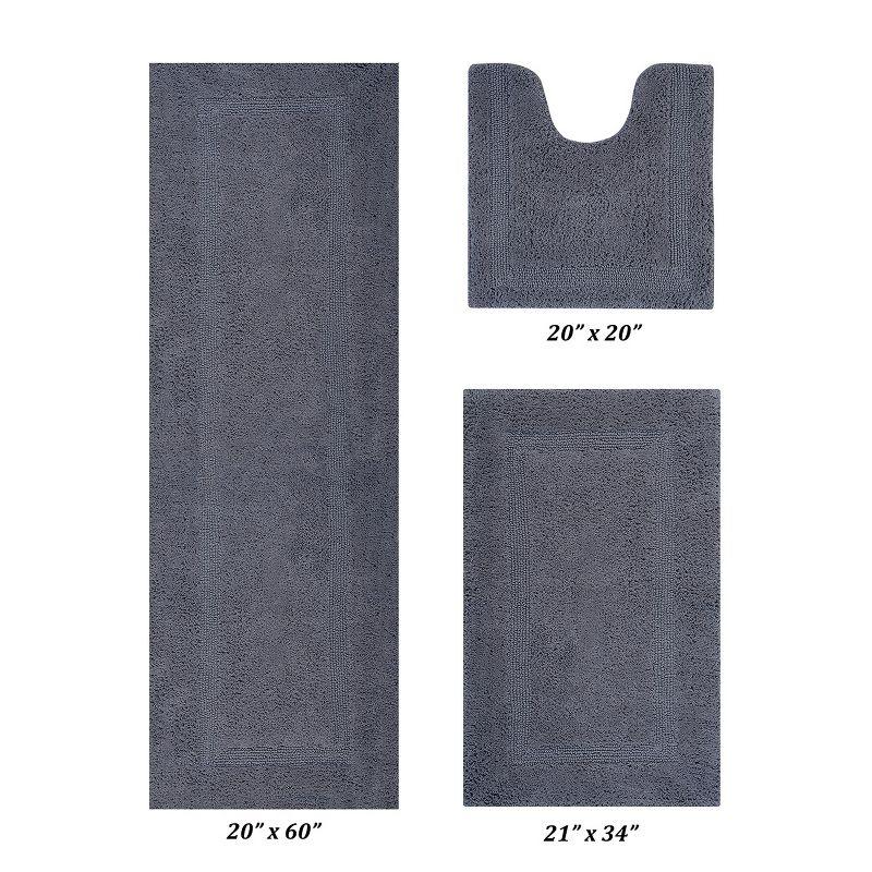 Better Trends Lux 100% Cotton Tufted Solid Reversible Bath Rug Set 3 PC (20" x 20" | 21" x 34" | 20" x 60") - Gray