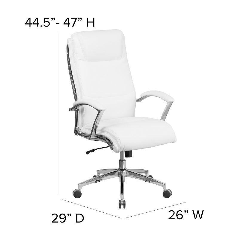 White High Back Leather Executive Swivel Office Chair with Chrome Base