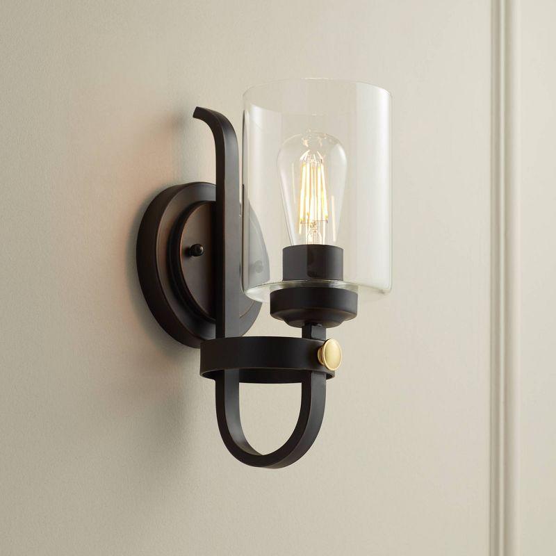 Franklin Iron Works Eagleton Rustic Farmhouse Wall Light Sconce Oil Rubbed Bronze Hardwire 5 1/2" Fixture LED Clear Glass Shade for Bedroom Bathroom