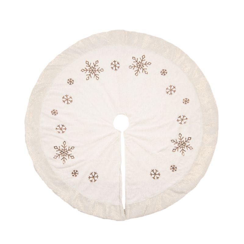 Off-White Polyester Snowflake Christmas Tree Skirt