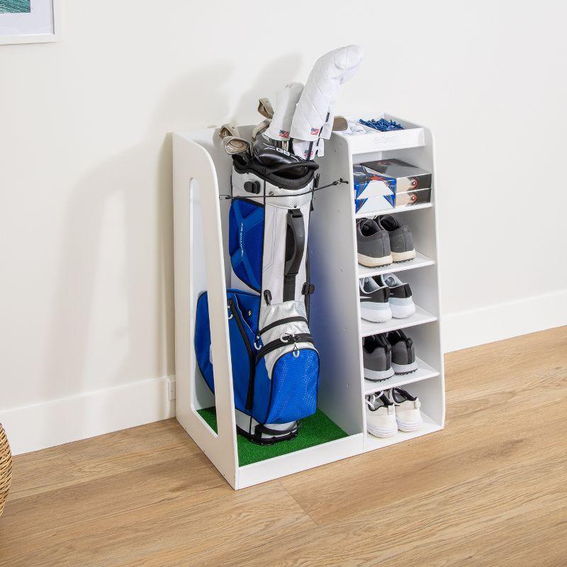 GoSports Premium Wooden Freestanding Golf Bag Organizer and Storage Rack