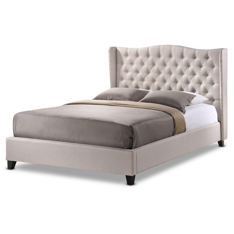 King Light Beige Linen Tufted Upholstered Platform Bed