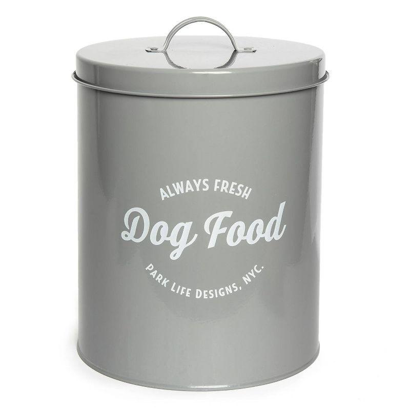 Gray Metal Airtight Dog Food Storage Canister