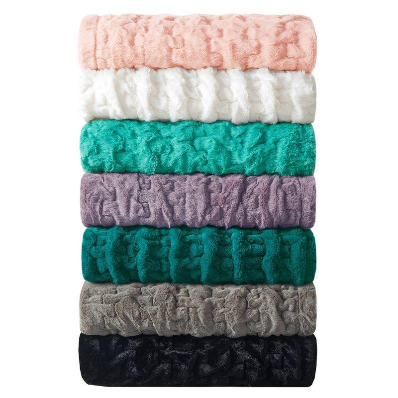 Madison Park Lavender Ruched Fur Throw 50x60"