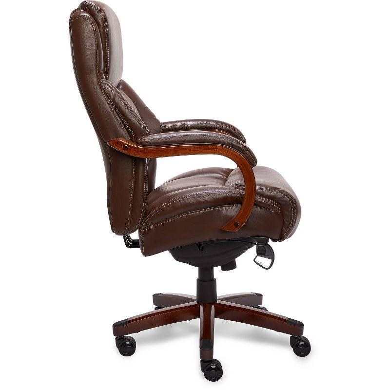 La-Z-Boy La-Z-Boy Delano Big & Tall Executive Office Chair, Ergonomic Mid-Back with Body Pillow Lumbar Support, ComfortCore® with Memory Foam Cushion, Mahogany Wood Arms and Swivel Base, Bonded Leather