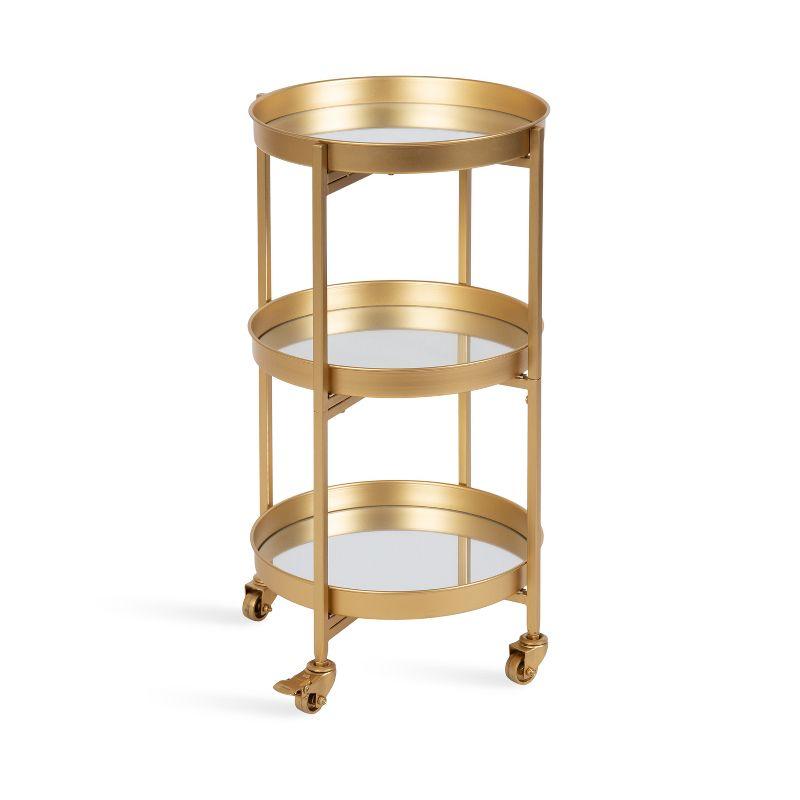 Celia Gold Round Metal 3-Tier Bar Cart with Storage