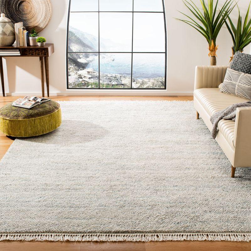 Coastal Charm Hand-Knotted Gray Wool 9' x 12' Area Rug with Fringe