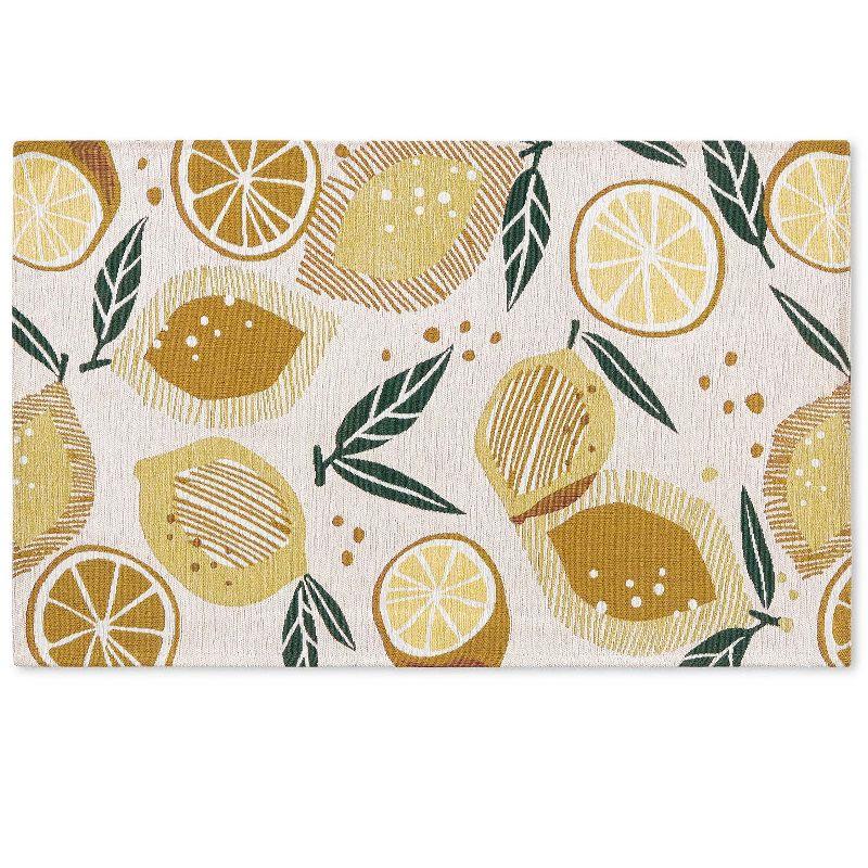 Cream Lemon Print Washable Non-Slip Kitchen Mat 24"x40"