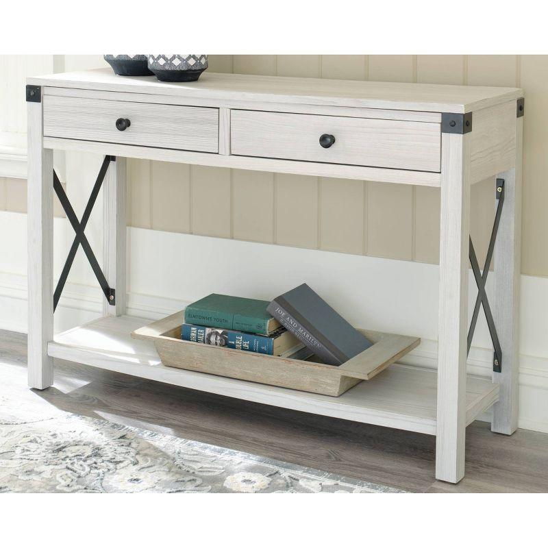 Bayflynn Console Sofa Table White - Signature Design by Ashley: Modern Farmhouse Style, Open Shelf Storage