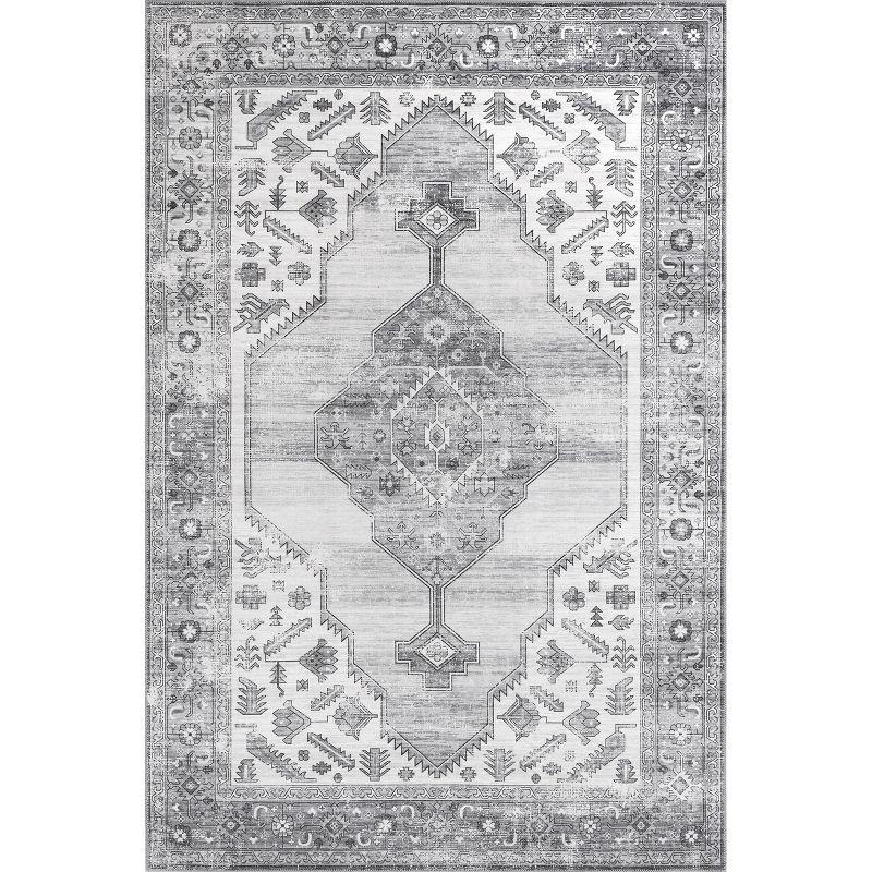 Nuloom Gracie Medallion 4x6 Machine Washable Indoor Area Rug for Living Room Bedroom Dining Room Kitchen, Grey/Light Grey