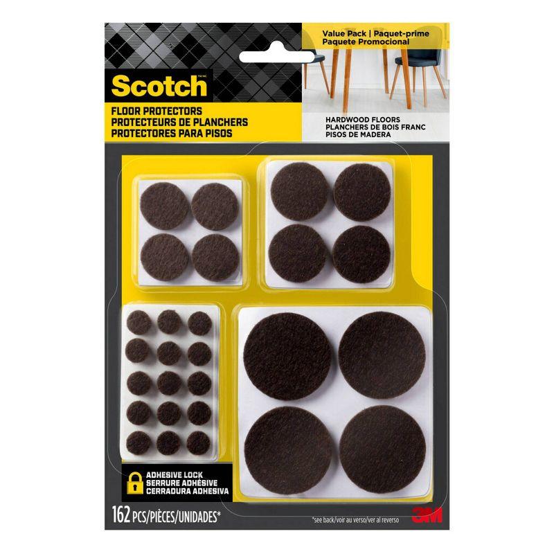 Scotch 162pk Felt Pads Brown: Furniture Pads for Hardwood Floors, PET Material, 2" x 2", 0.2" Thick