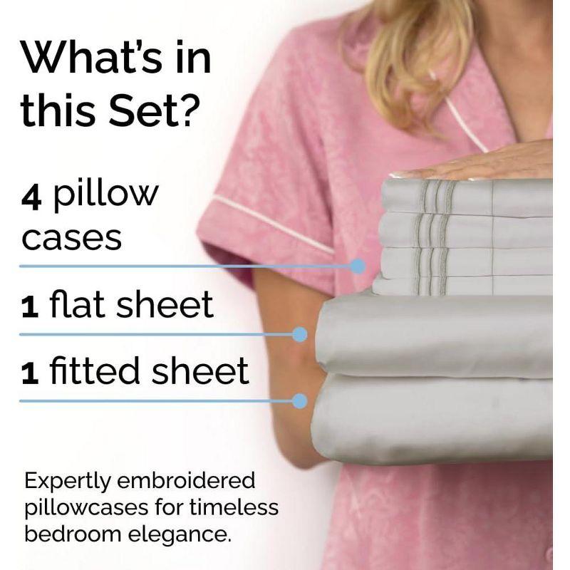 CGK Linens Ultra Soft Solid 6 Piece Sheet Set - Comfortable Bed Sheets & Extra Pillowcases in Light Grey, Size Queen