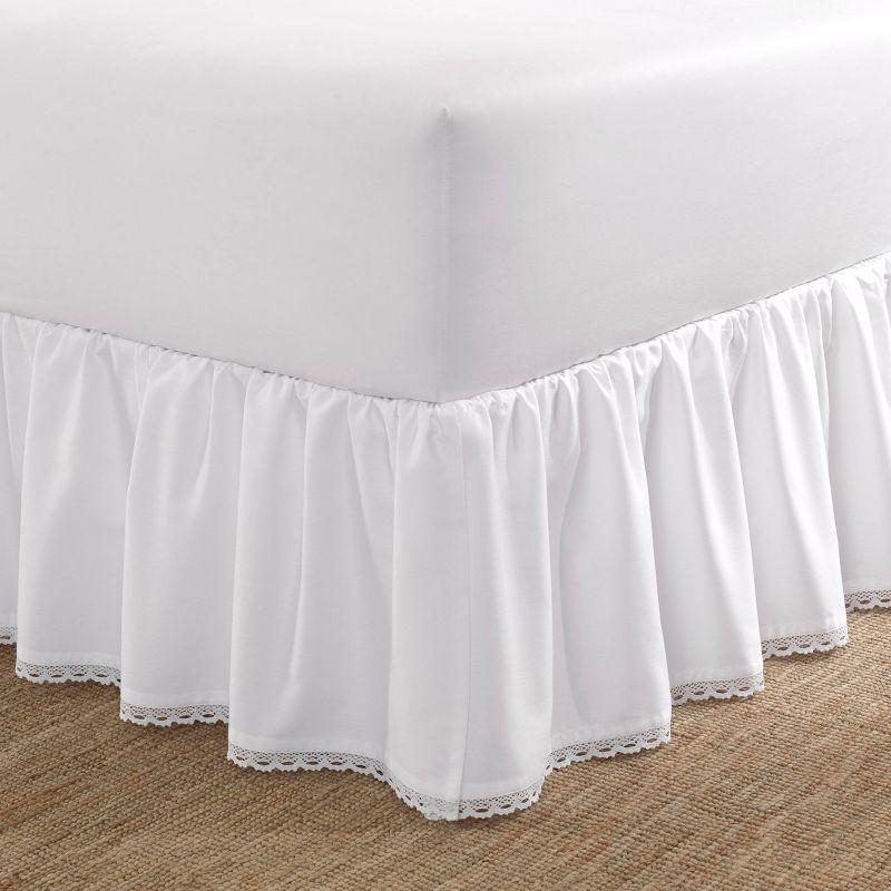 Laura Ashley White Crochet Ruffled 100% Cotton Bed Skirt