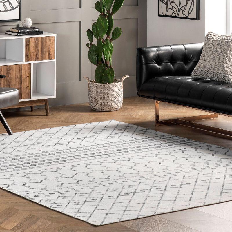 Nuloom Blythe Trellis 3x5 Machine Washable Accent Indoor Area Rug for Living Room Bedroom Dining Room Entryway Kitchen, Grey/Off White