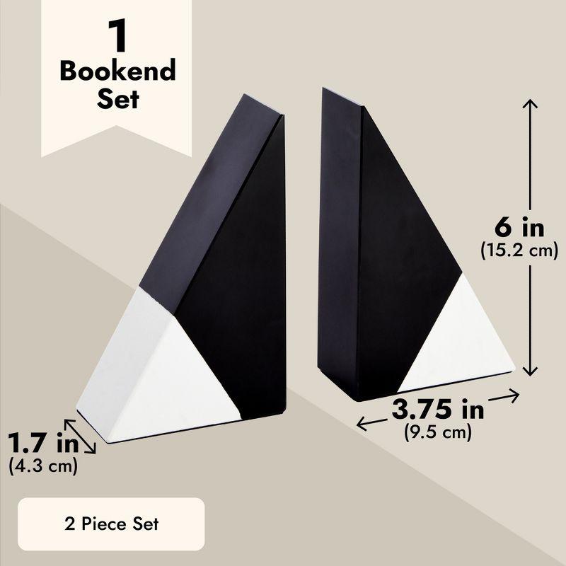 Juvale Set of 2 Decorative Bookends for Shelves, Marble Decor (Black and White)