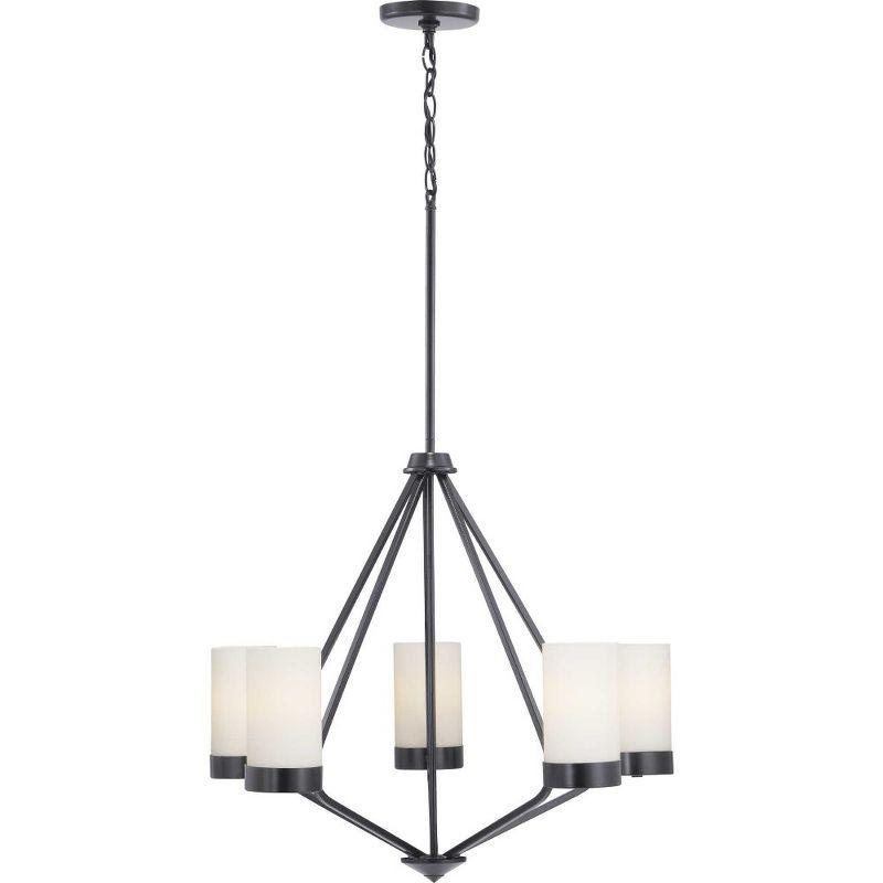 Elevate Matte Black 5-Light Steel Chandelier with Glass Shades