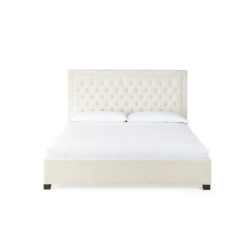 White Tufted Upholstered Queen Bed with Nailhead Trim