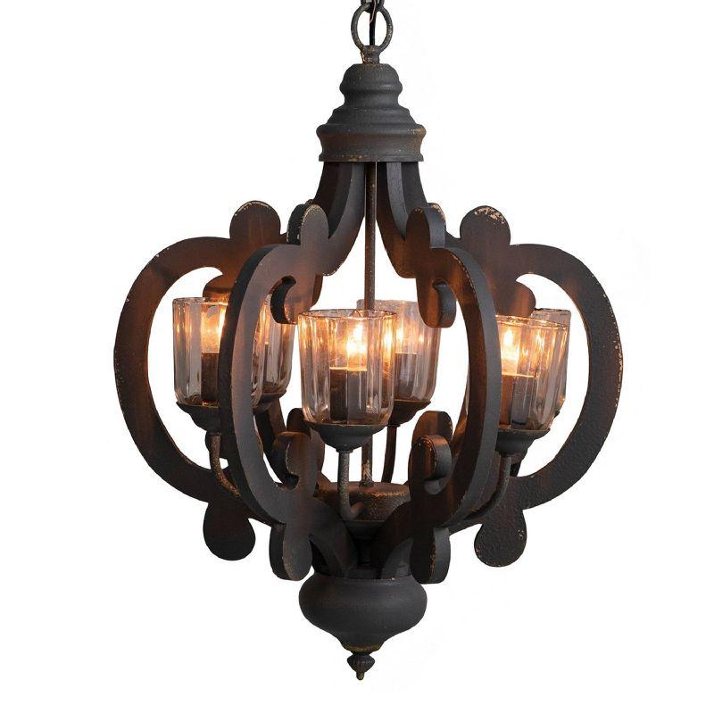 Elegant 6-Light Gray Wood Chandelier with Clear Glass Shades