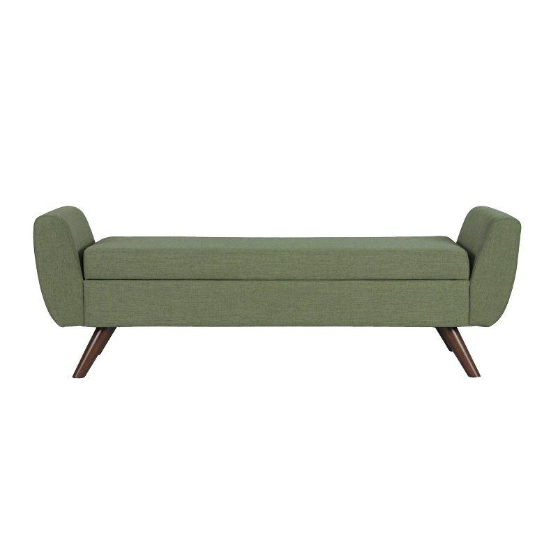 Olive Green Woven Modern Storage Bench with Mid-Tone Walnut Legs