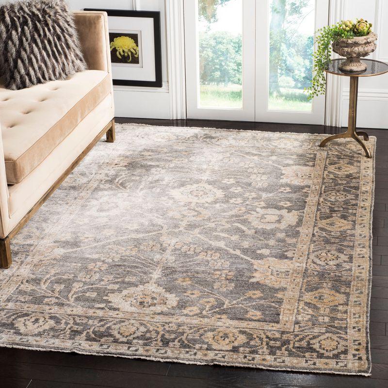 Oushak Dark Grey and Beige Hand-Knotted Wool Area Rug 8' x 10'