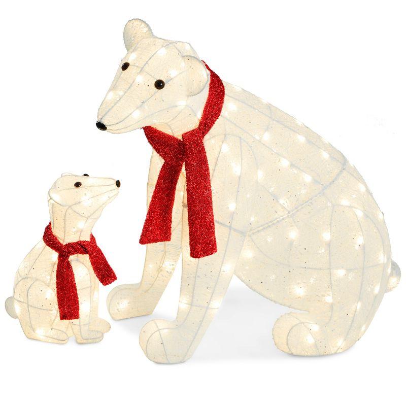 Large Lighted Polar Bear Family with Red Scarves