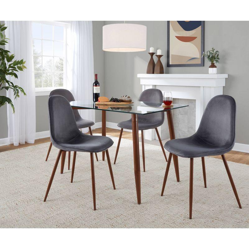 5-Piece Clear Glass Top Dining Set with Gray Velvet Chairs