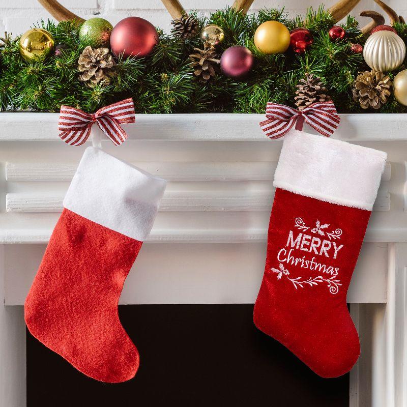 Northlight 20" Red and White "Merry Christmas" Velour Stocking