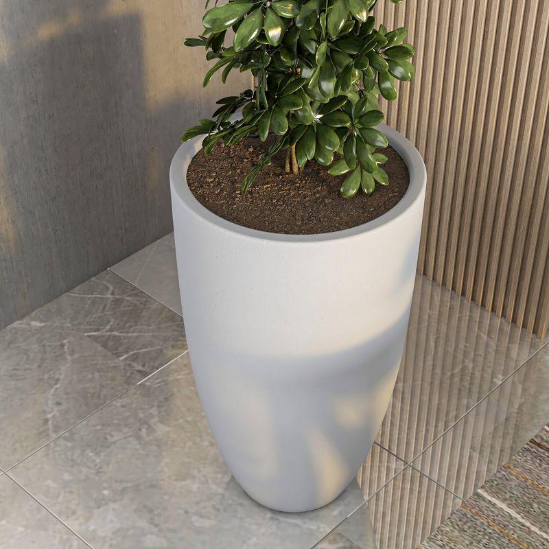 LeisureMod Crete Fiberstone Tapered Round Planter Pot with Drainage Holes for Indoor/Outdoor Use