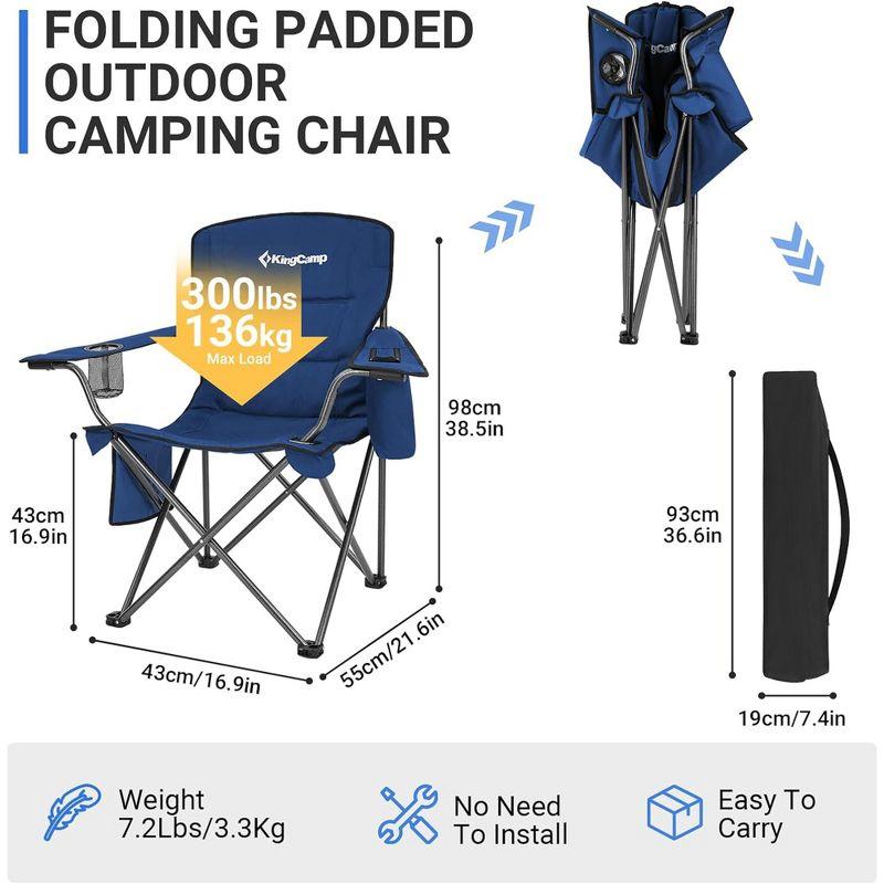 KingCamp Padded Portable Outdoor Folding Lounge Chair with Built In Cupholder, Insulated Cooler Sleeve, and Side Storage Pocket, Blue