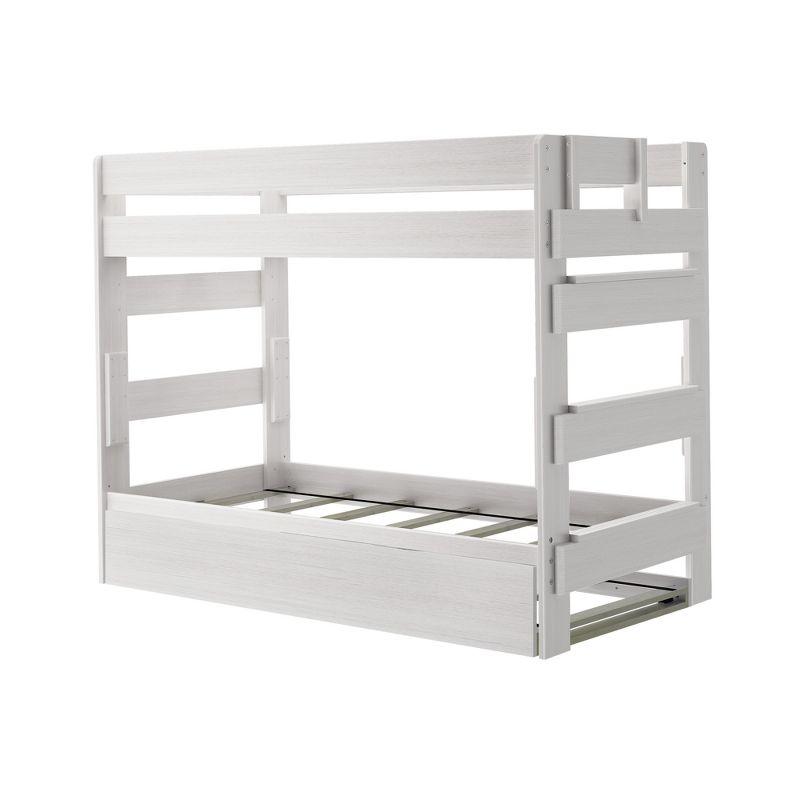 Max & Lily Solid Wood Modern Farmhouse Twin over Twin Bunk Bed with Trundle, White Wash