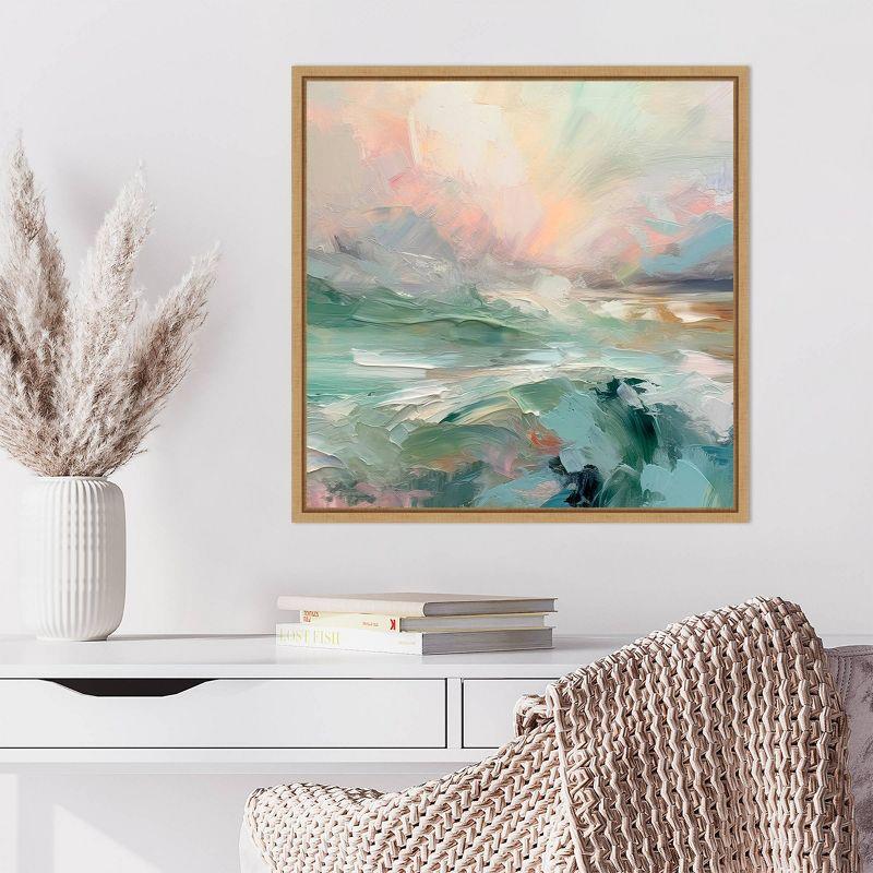 Pink Morning V Abstract Coastal Canvas Art with Maple Frame