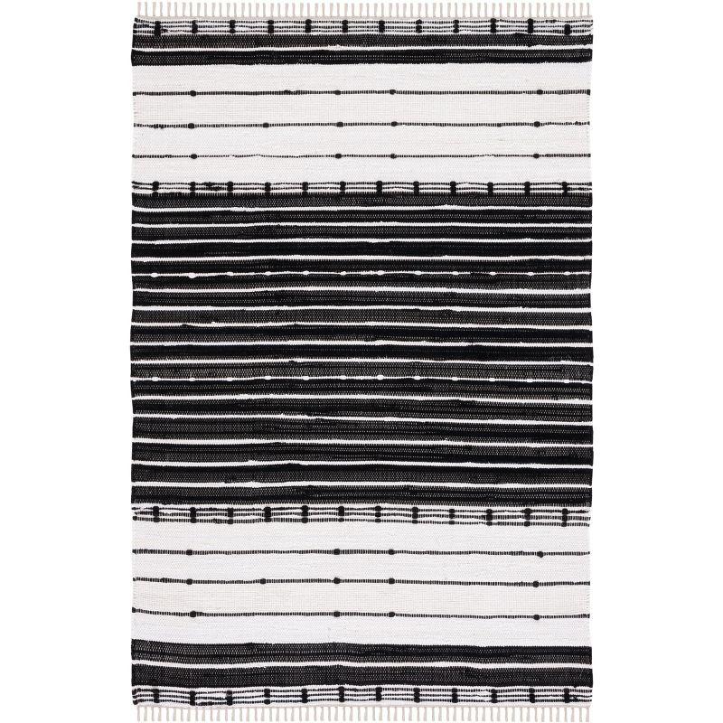 Handwoven Boho-Chic Black Stripe Wool Area Rug - 3' x 5'