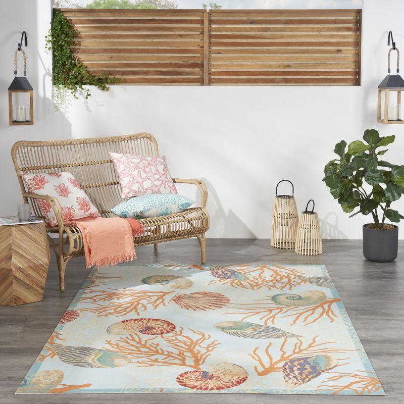 Light Blue Coastal Floral Synthetic Area Rug