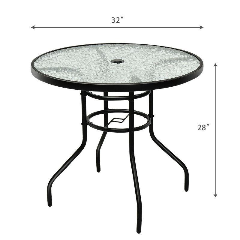 Costway 32'' Patio Round Table Tempered Glass Steel Frame Outdoor Pool Yard Garden