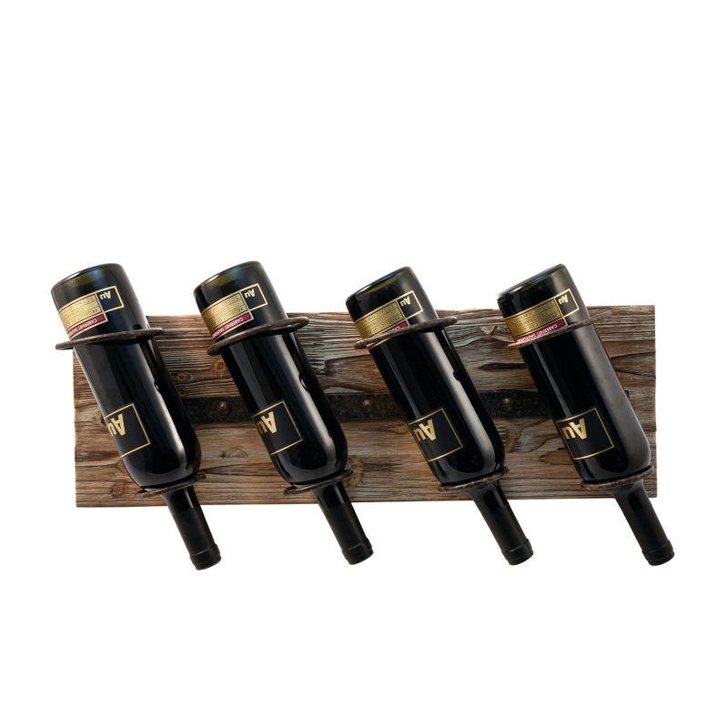 Rustic Natural Wood and Metal Wall Mounted Wine Rack