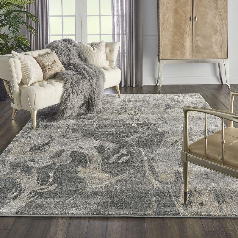 Beige and Grey Abstract Stain-Resistant Synthetic Area Rug