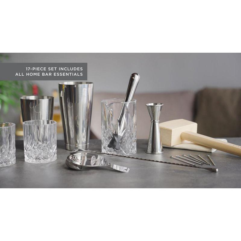 Viski 17-Piece Bar Tools Bartender Tool Kit - Cocktail Making Kit - Bartending Supplies with Shakers and More Set of 17, Silver