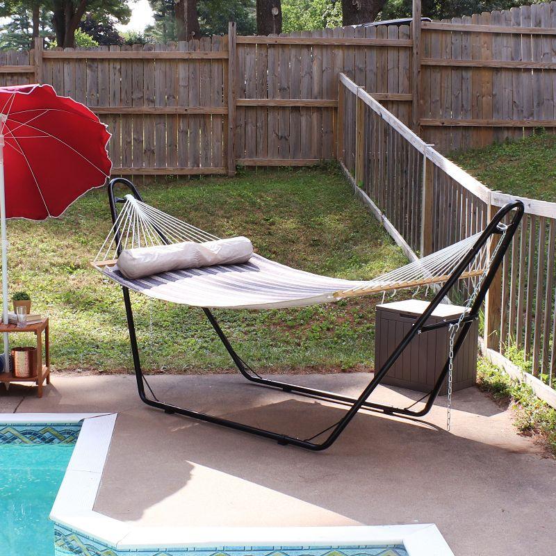 Sunnydaze Double Quilted Fabric Hammock with Universal Steel Stand - 450-Pound Capacity - Mountainside